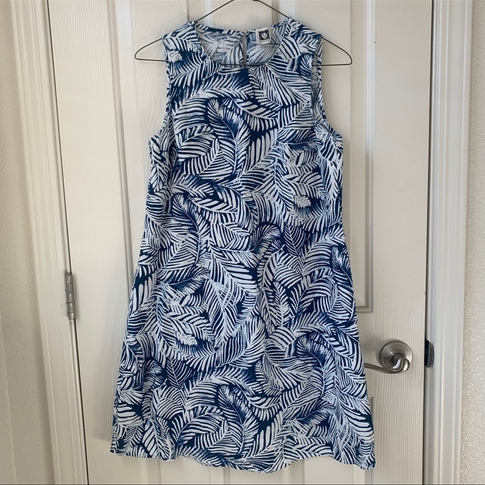 Anne Klein Blue and White Patterned Linen blend tropical summer dress size 4